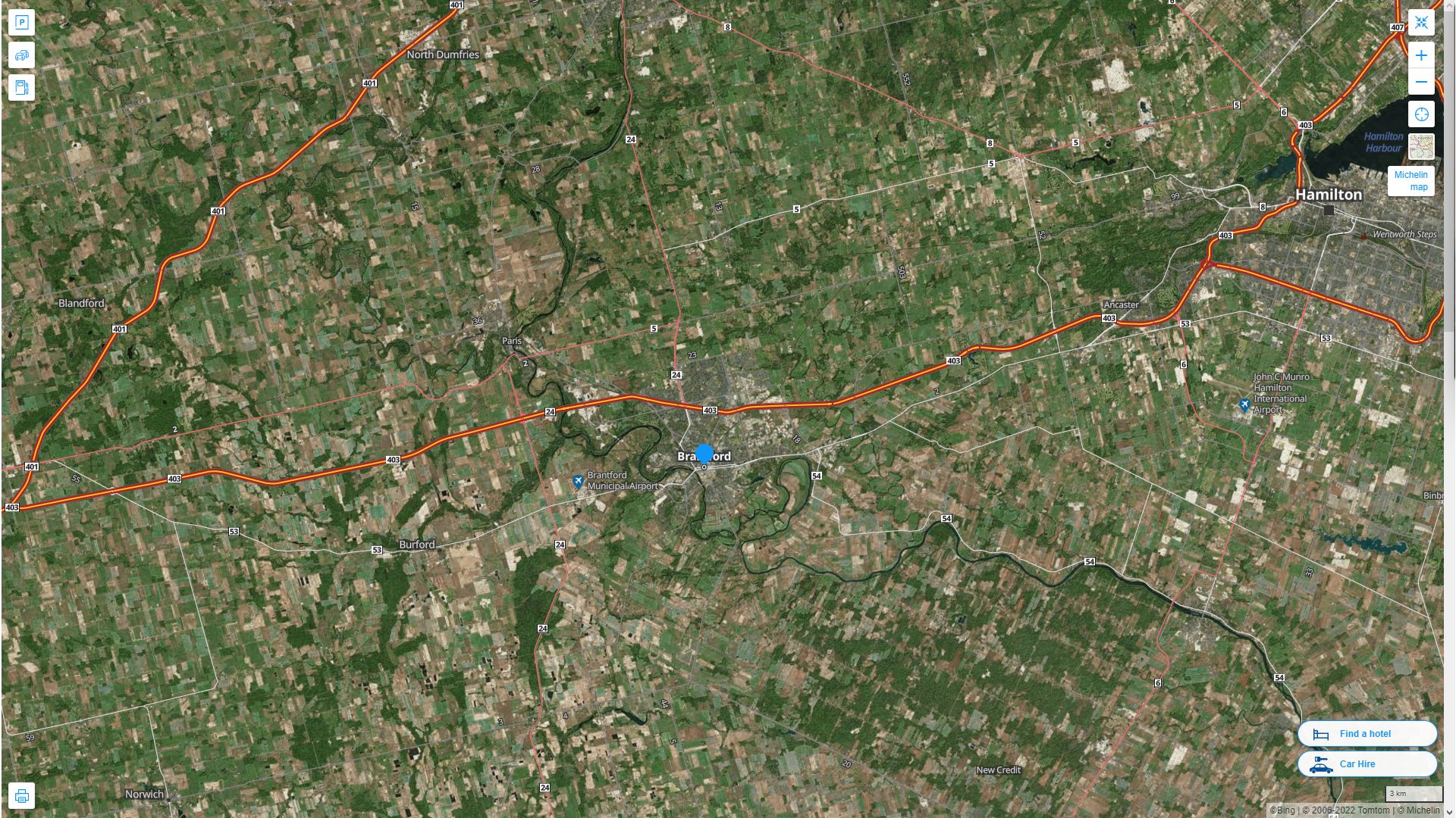 Brantford Highway and Road Map with Satellite View